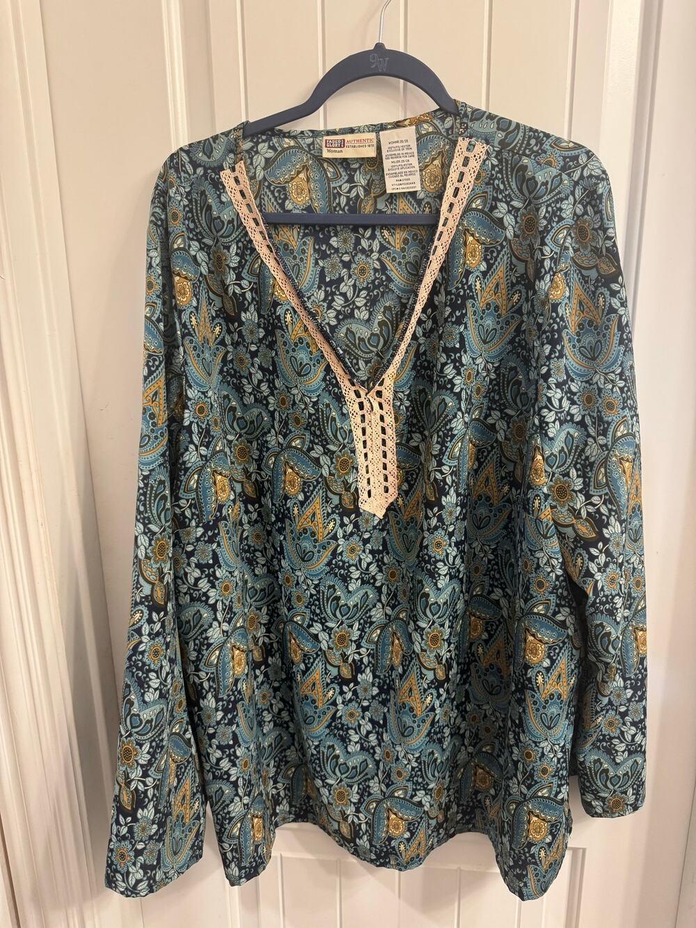 Faded Glory 3X (26/28) Blue and Yellow Paisley Tunic Top